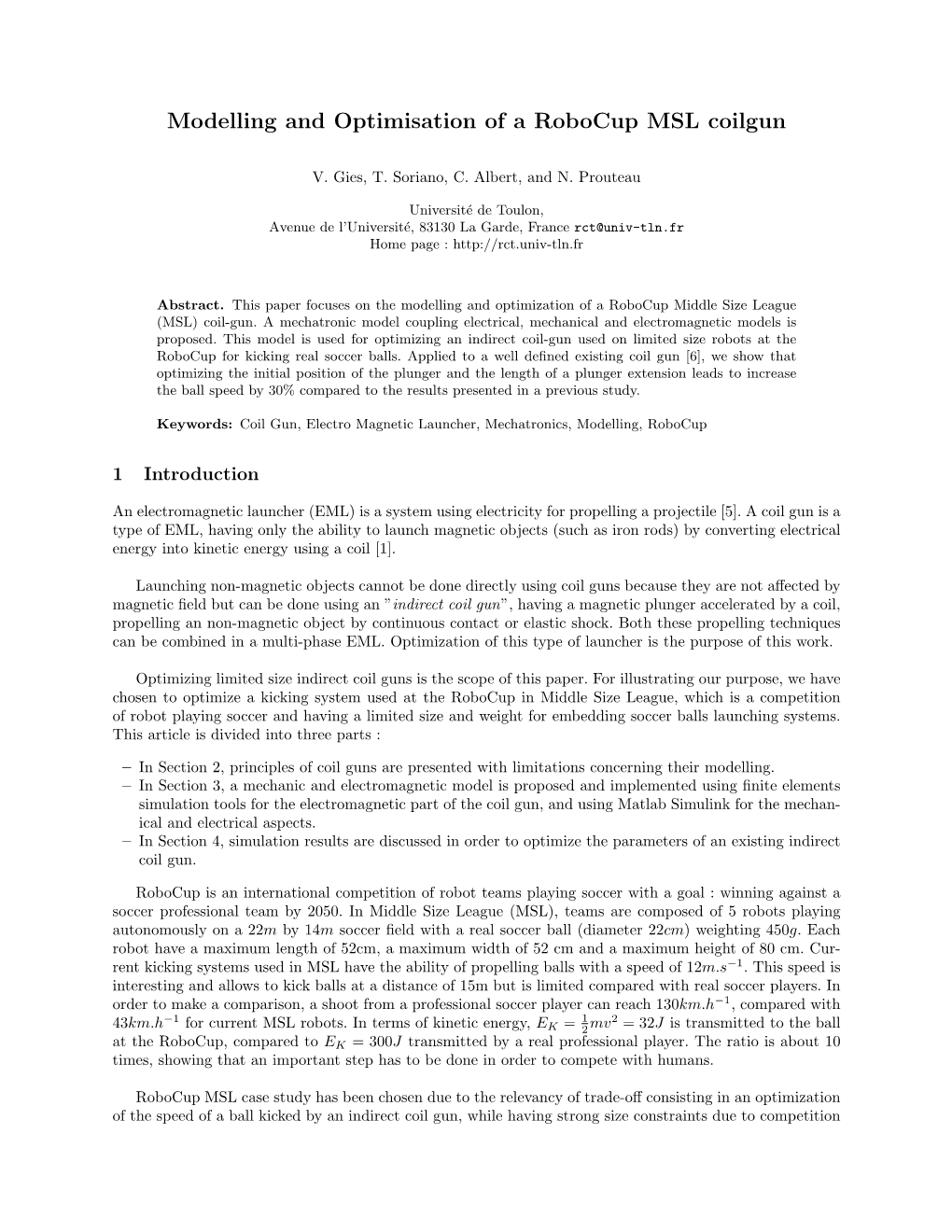 Modelling and Optimisation of a Robocup MSL Coilgun