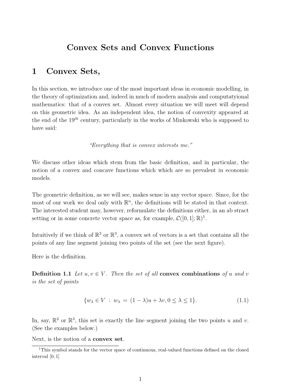 Convex Sets and Convex Functions 1 Convex Sets