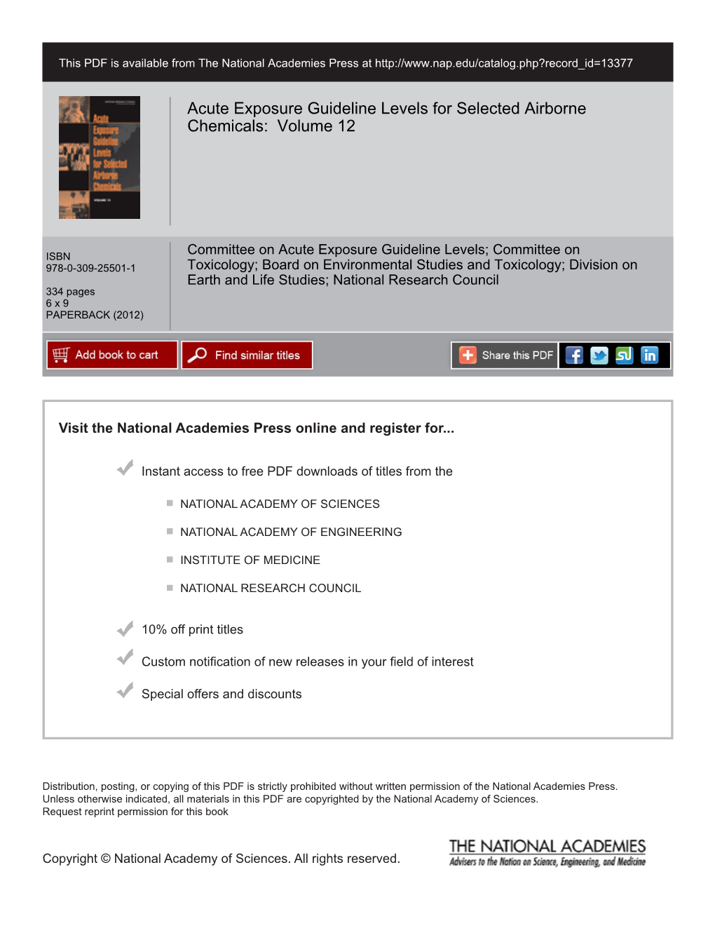 Acute Exposure Guideline Levels for Selected Airborne Chemicals: Volume 12