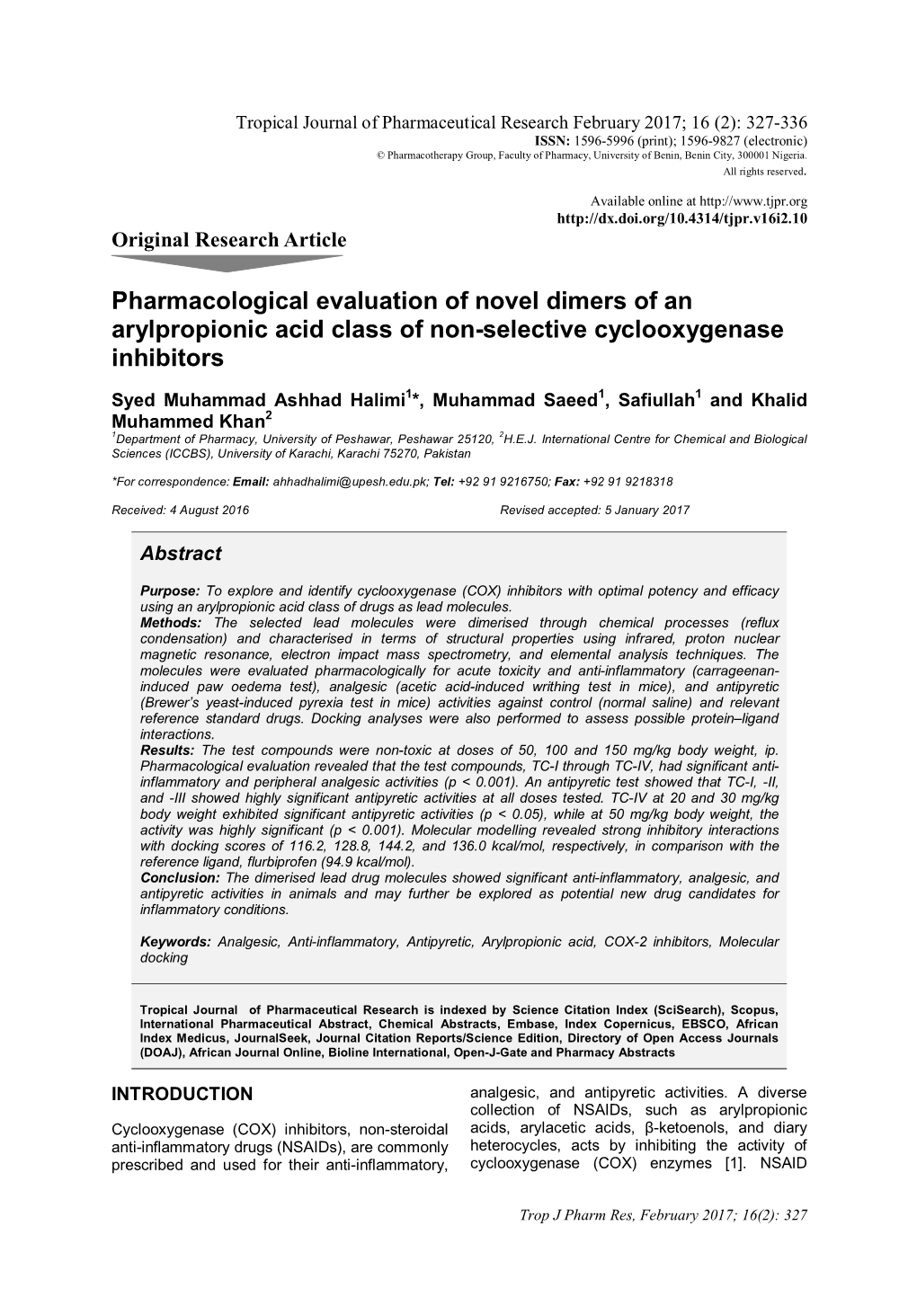 Pharmacological Evaluation of Novel Dimers of an Arylpropionic Acid Class of Non-Selective Cyclooxygenase Inhibitors