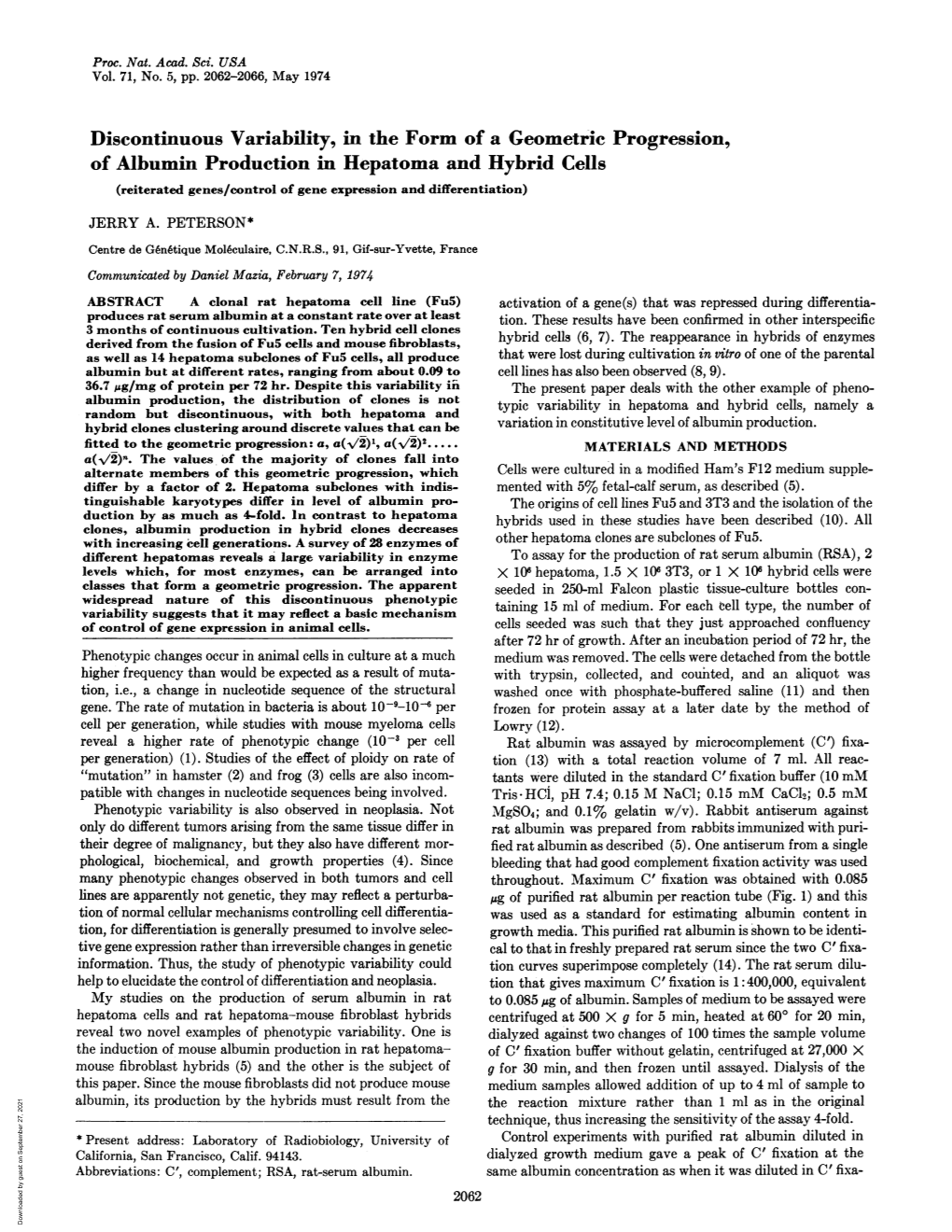 Discontinuous Variability, in the Form of a Geometric Progression, Of