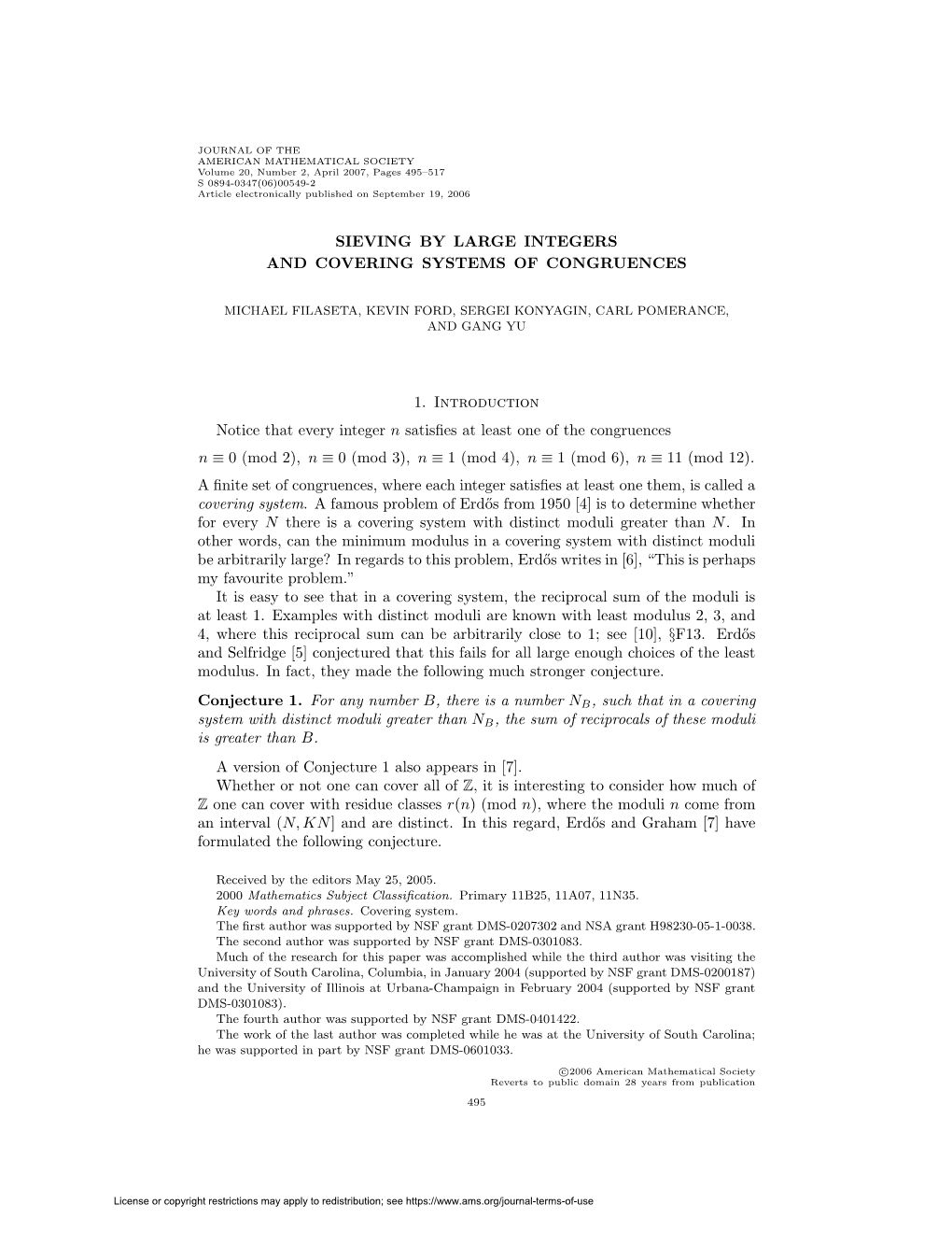 Sieving by Large Integers and Covering Systems of Congruences