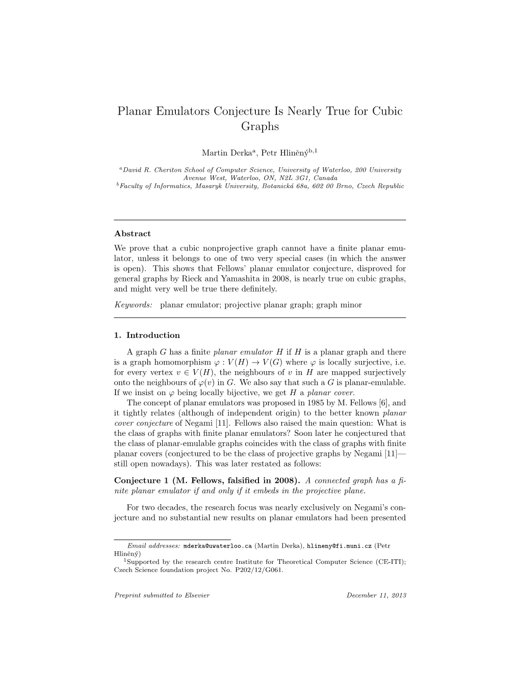 Planar Emulators Conjecture Is Nearly True for Cubic Graphs