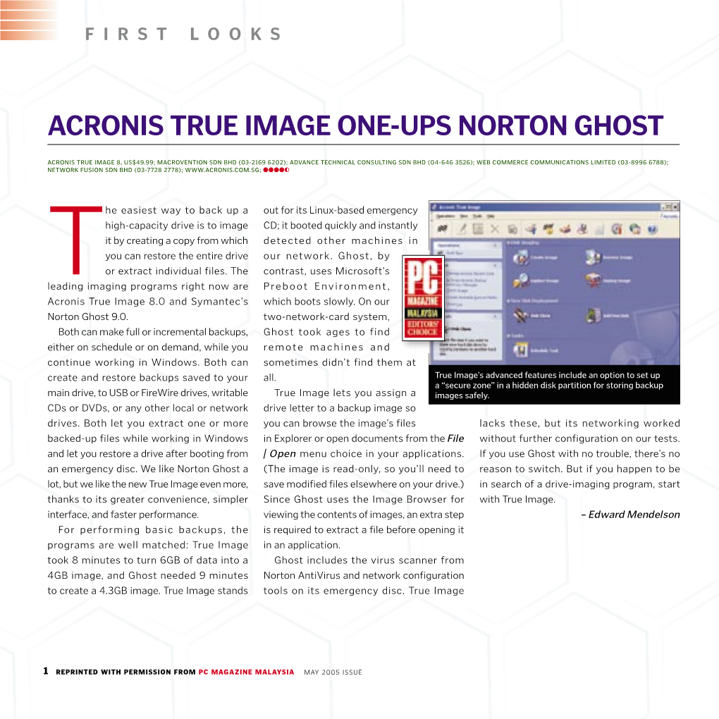 Acronis True Image One-Ups Norton Ghost