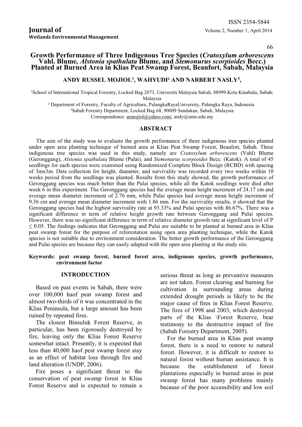 Journal of Growth Performance of Three