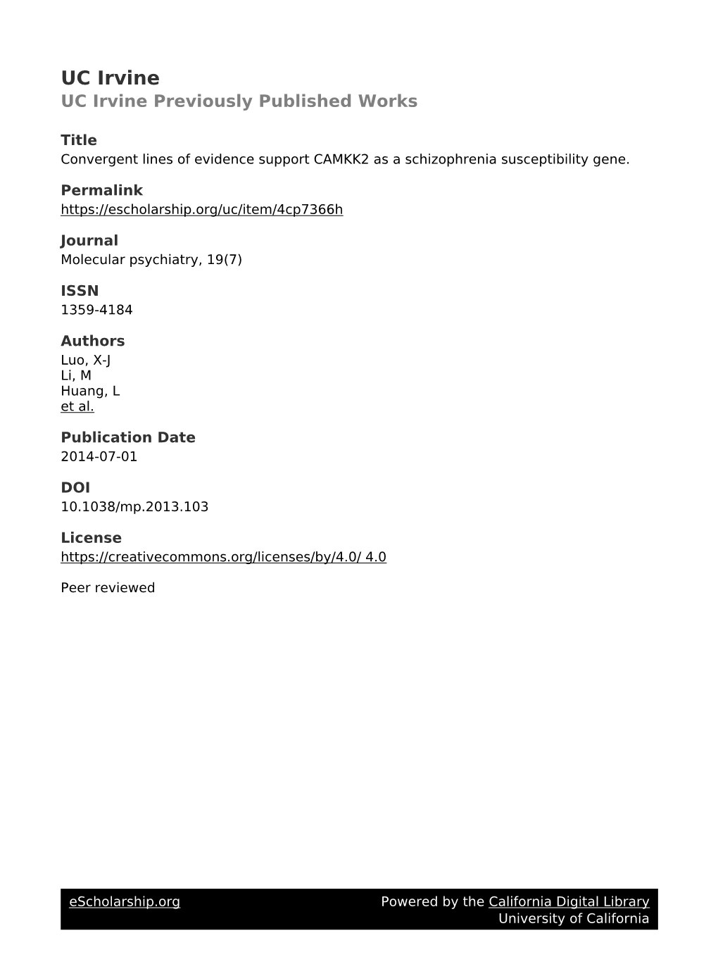 Convergent Lines of Evidence Support CAMKK2 As a Schizophrenia Susceptibility Gene