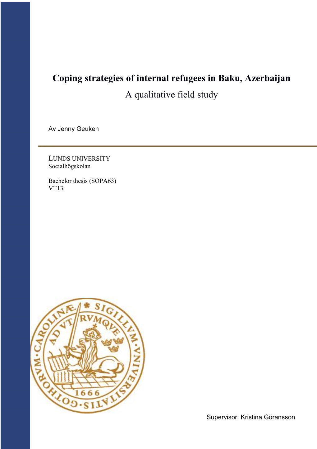 Coping Strategies of Internal Refugees in Baku, Azerbaijan a Qualitative