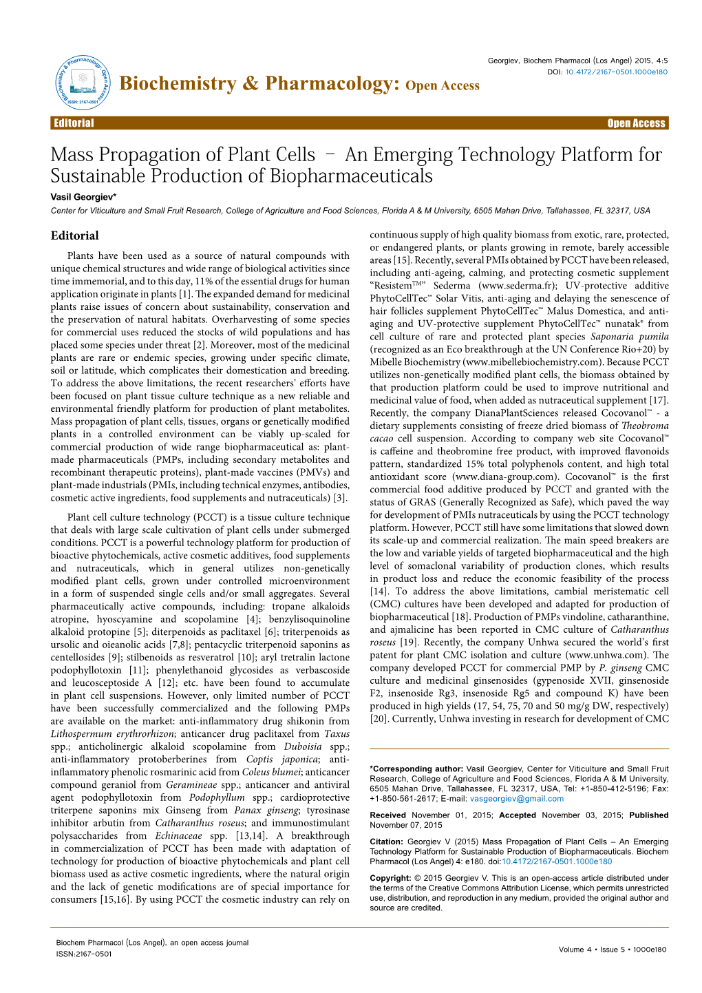 Mass Propagation of Plant Cells – an Emerging Technology Platform for Sustainable Production of Biopharmaceuticals