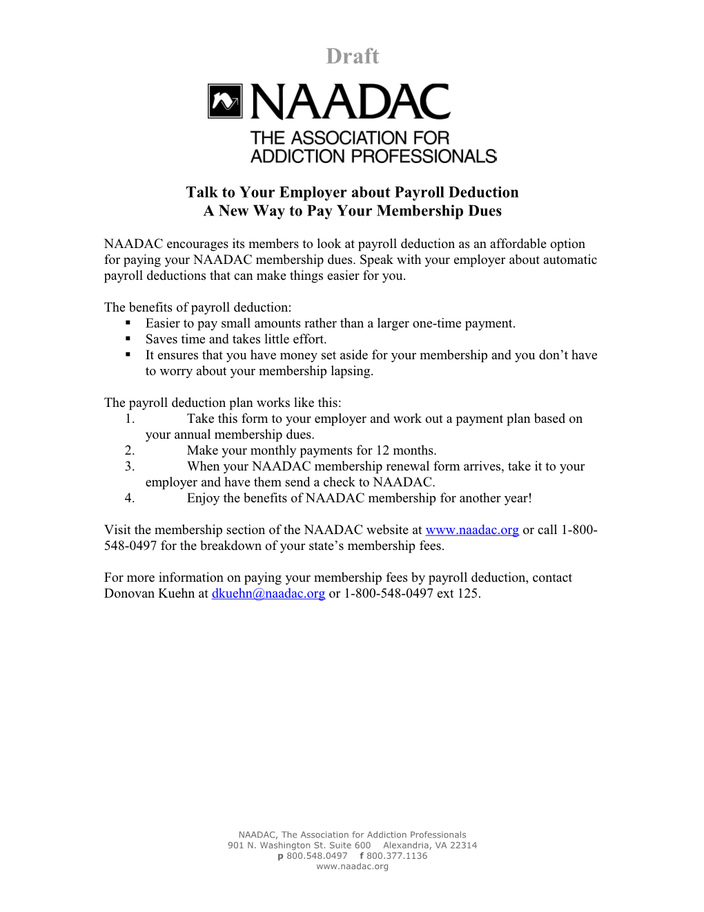 NAADAC Encourages Payroll Deductions As an Affordable Option for Paying Membership Dues