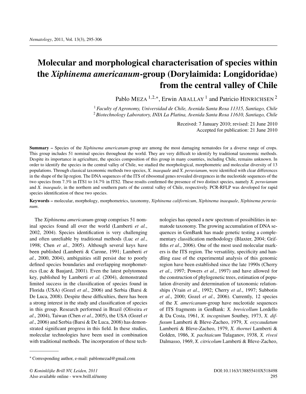 Molecular and Morphological Characterisation of Species