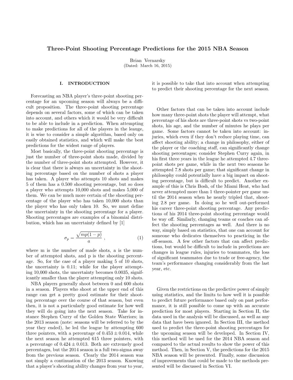 Three-Point Shooting Percentage Predictions for the 2015 NBA Season