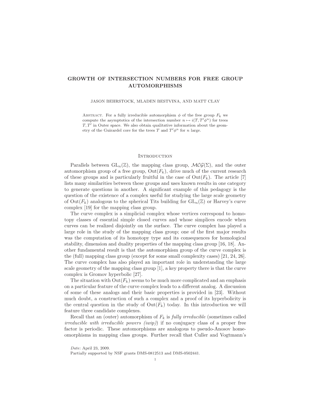 Growth of Intersection Numbers for Free Group Automorphisms