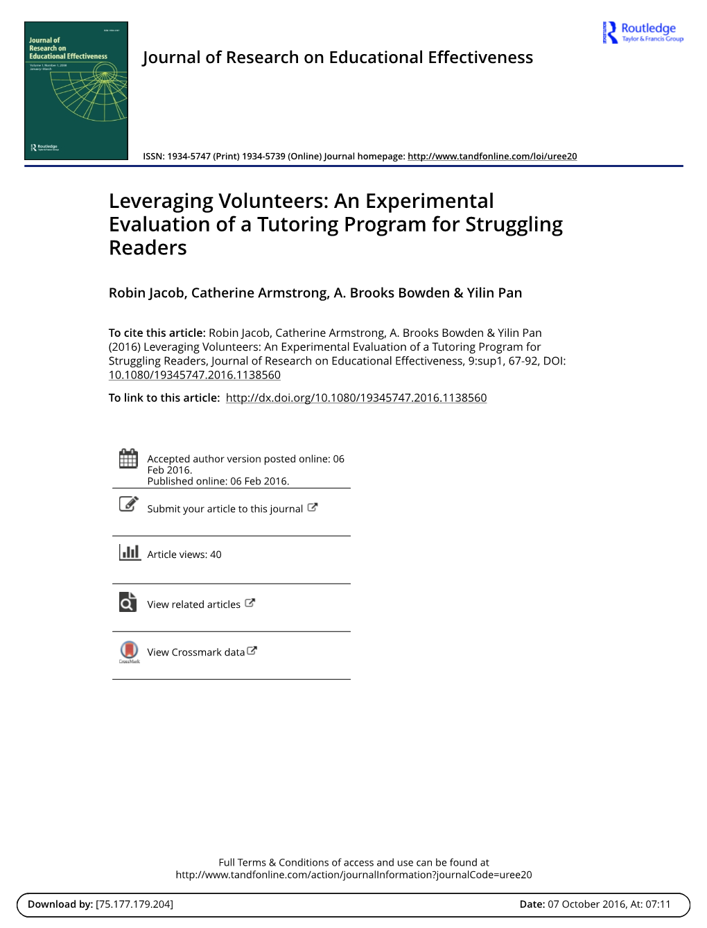 An Experimental Evaluation of a Tutoring Program for Struggling Readers