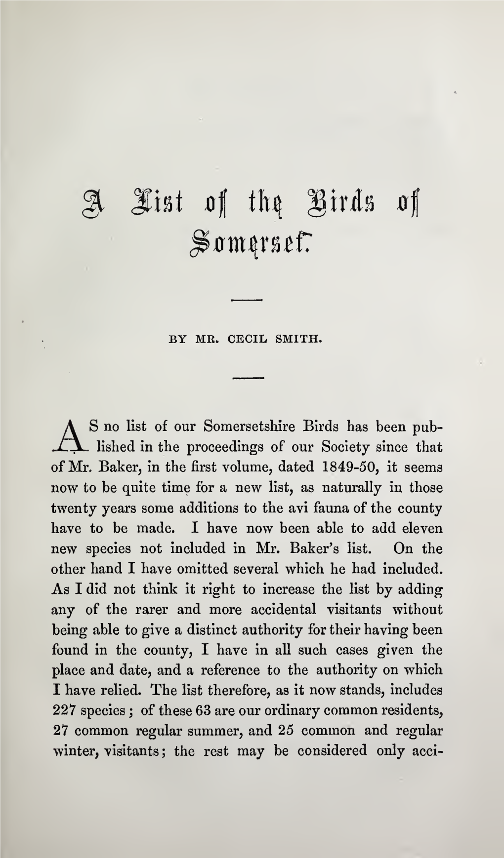 Smith, C, a List of the Birds of Somerset, Part 2, Vol 16