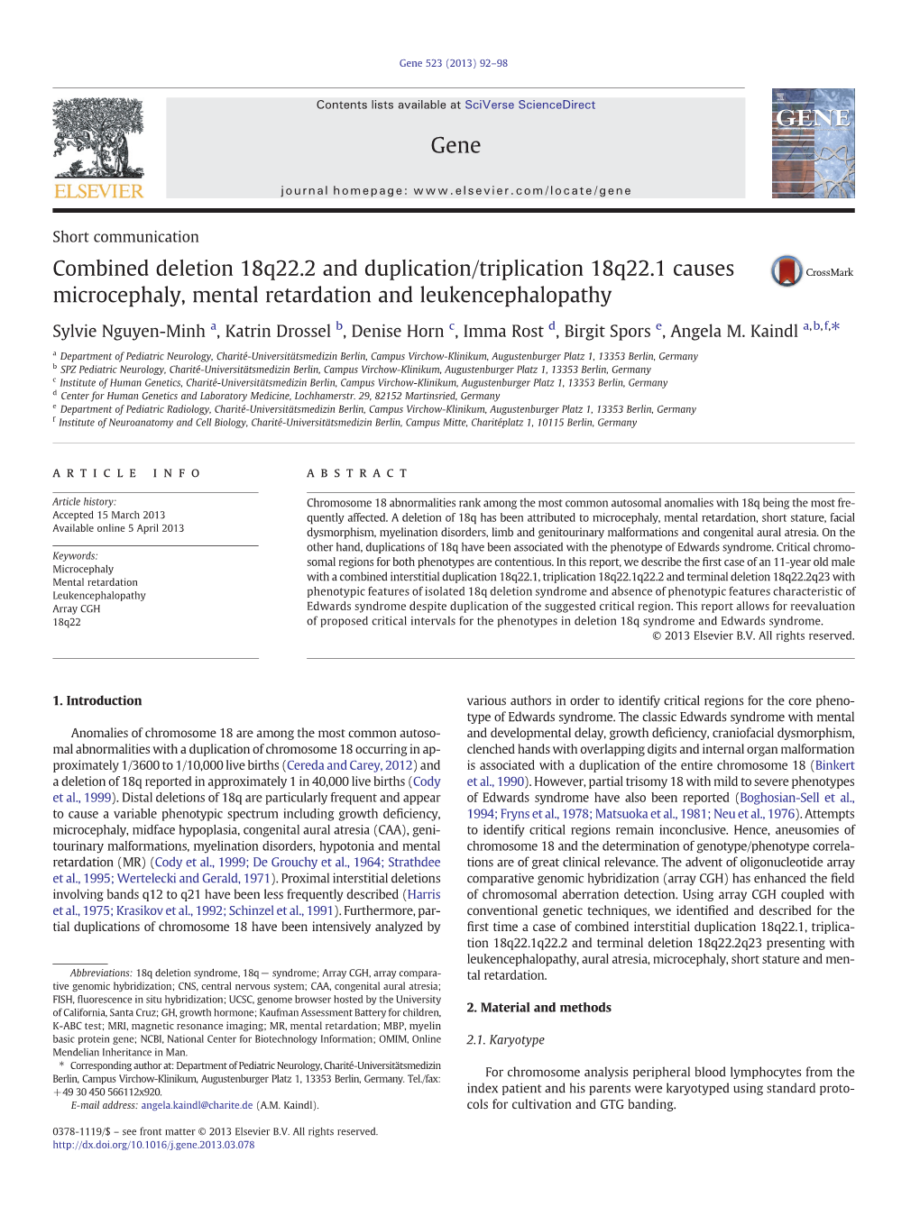 Combined Deletion 18Q22.2 and Duplication/Triplication 18Q22.1 Causes Microcephaly, Mental Retardation and Leukencephalopathy