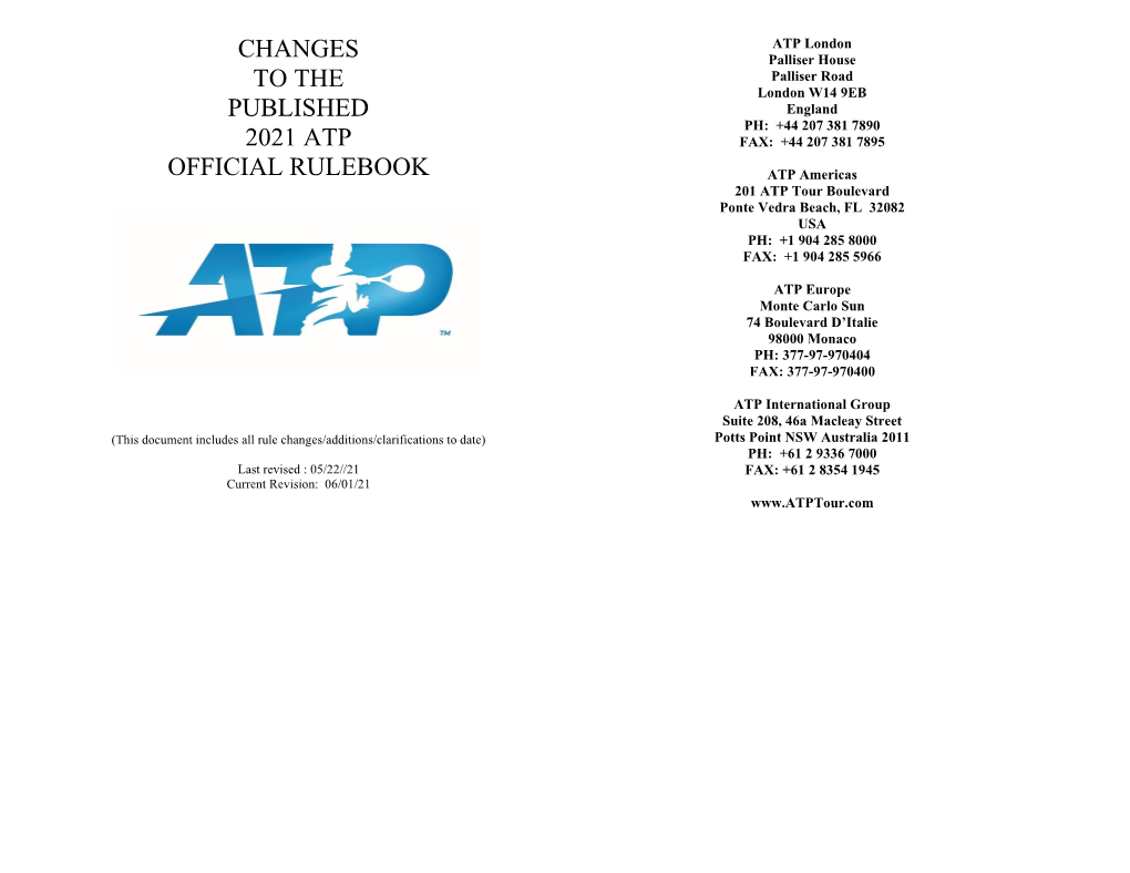 Changes to the Published 2021 Atp Official Rulebook