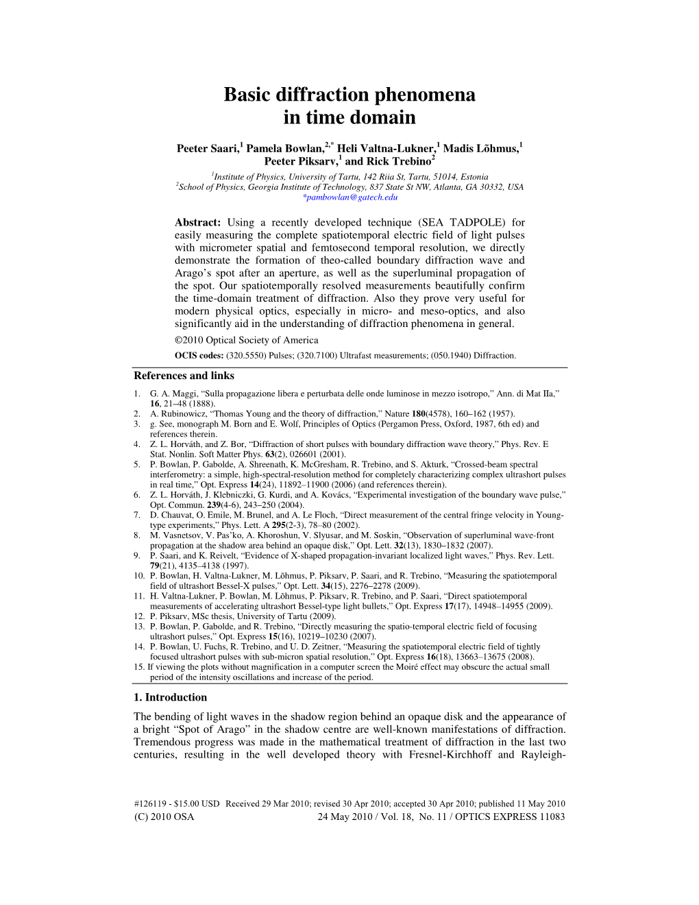 Basic Diffraction Phenomena in Time Domain