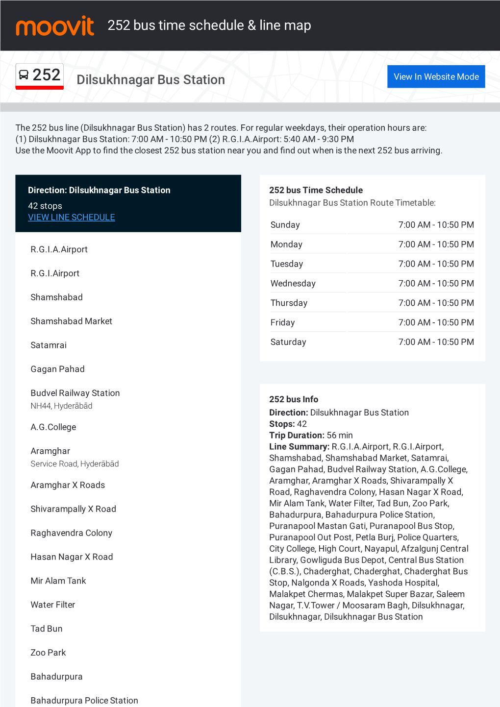 252 Bus Time Schedule & Line Route