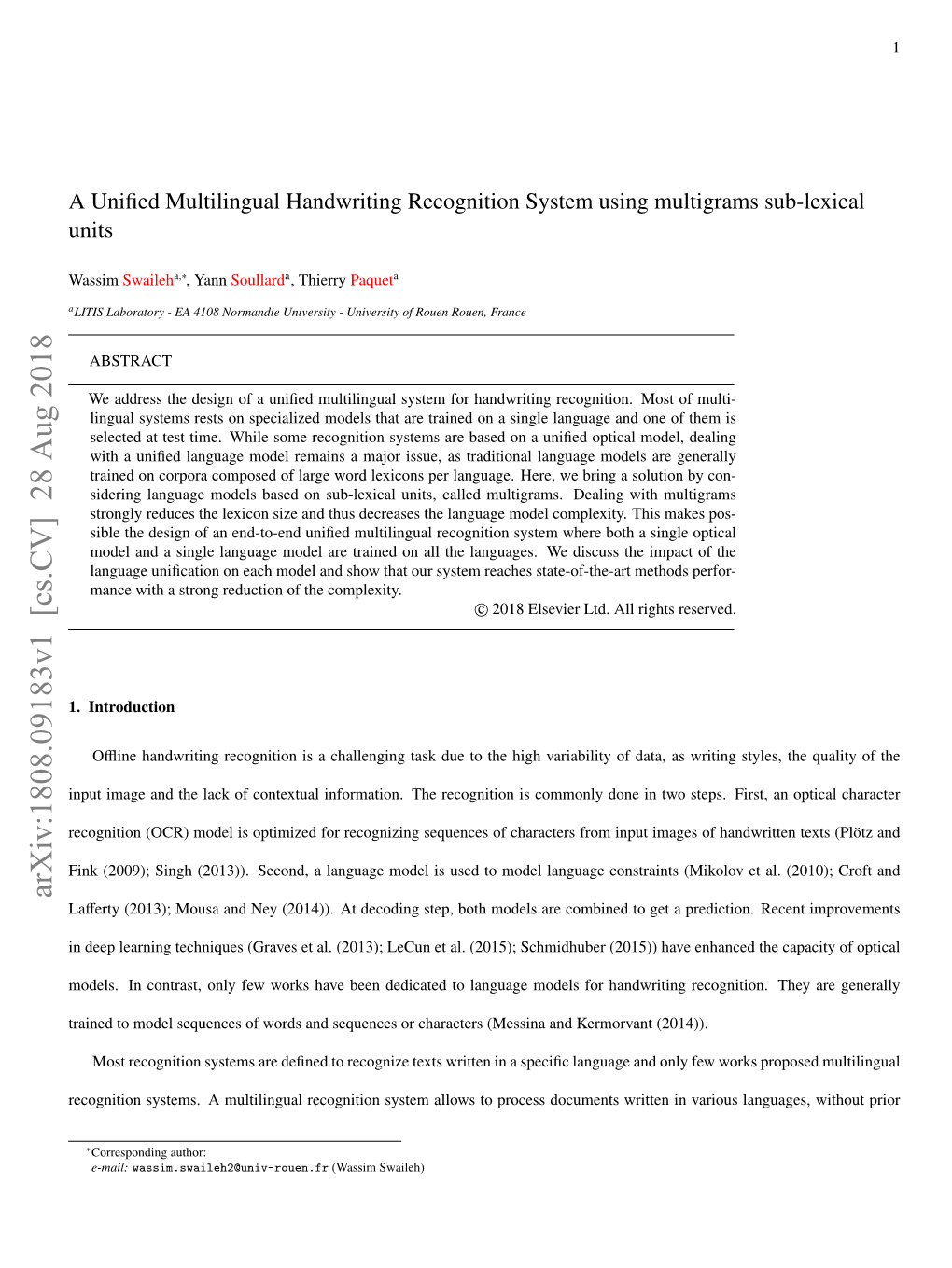 A Unified Multilingual Handwriting Recognition System Using