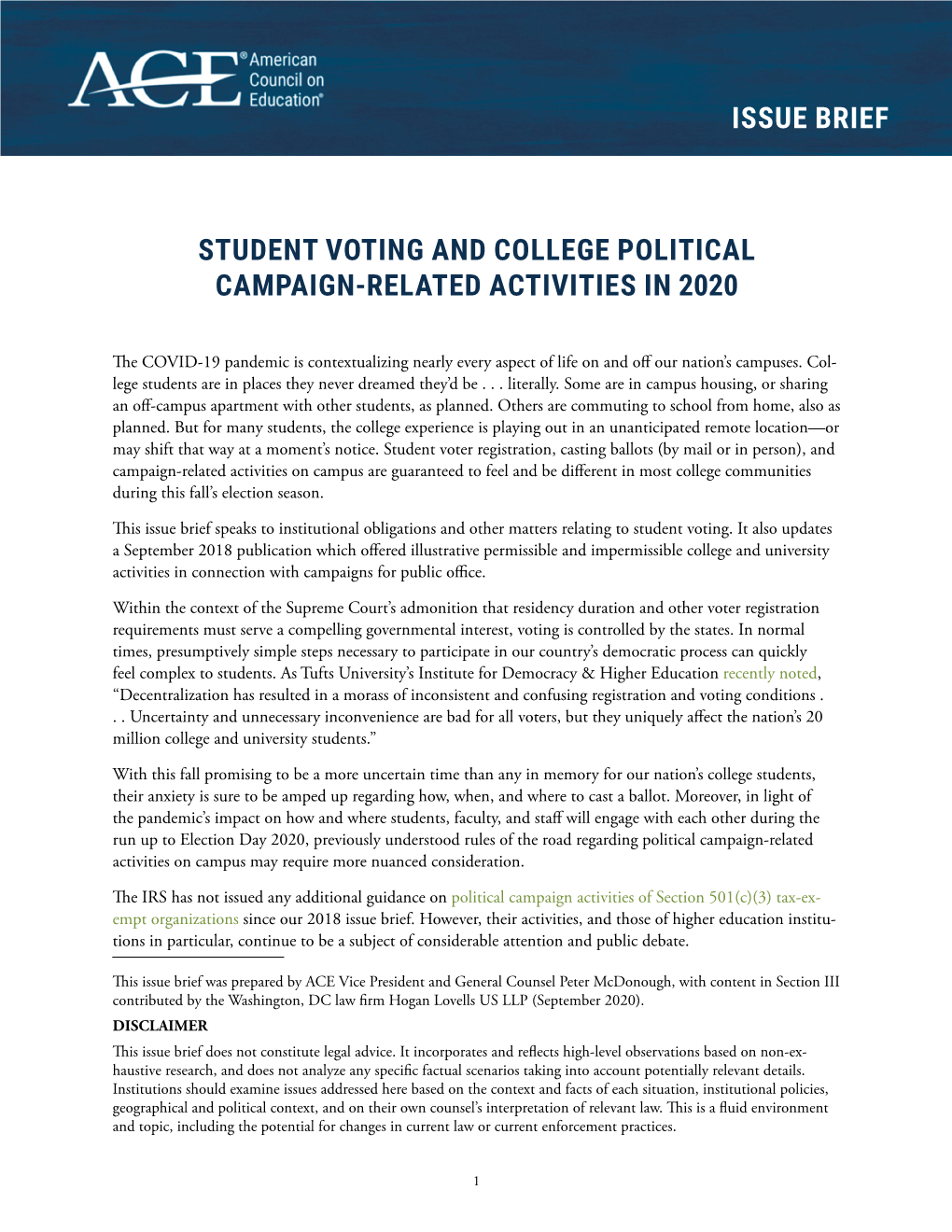 Student Voting and College Political Campaign-Related Activities in 2020