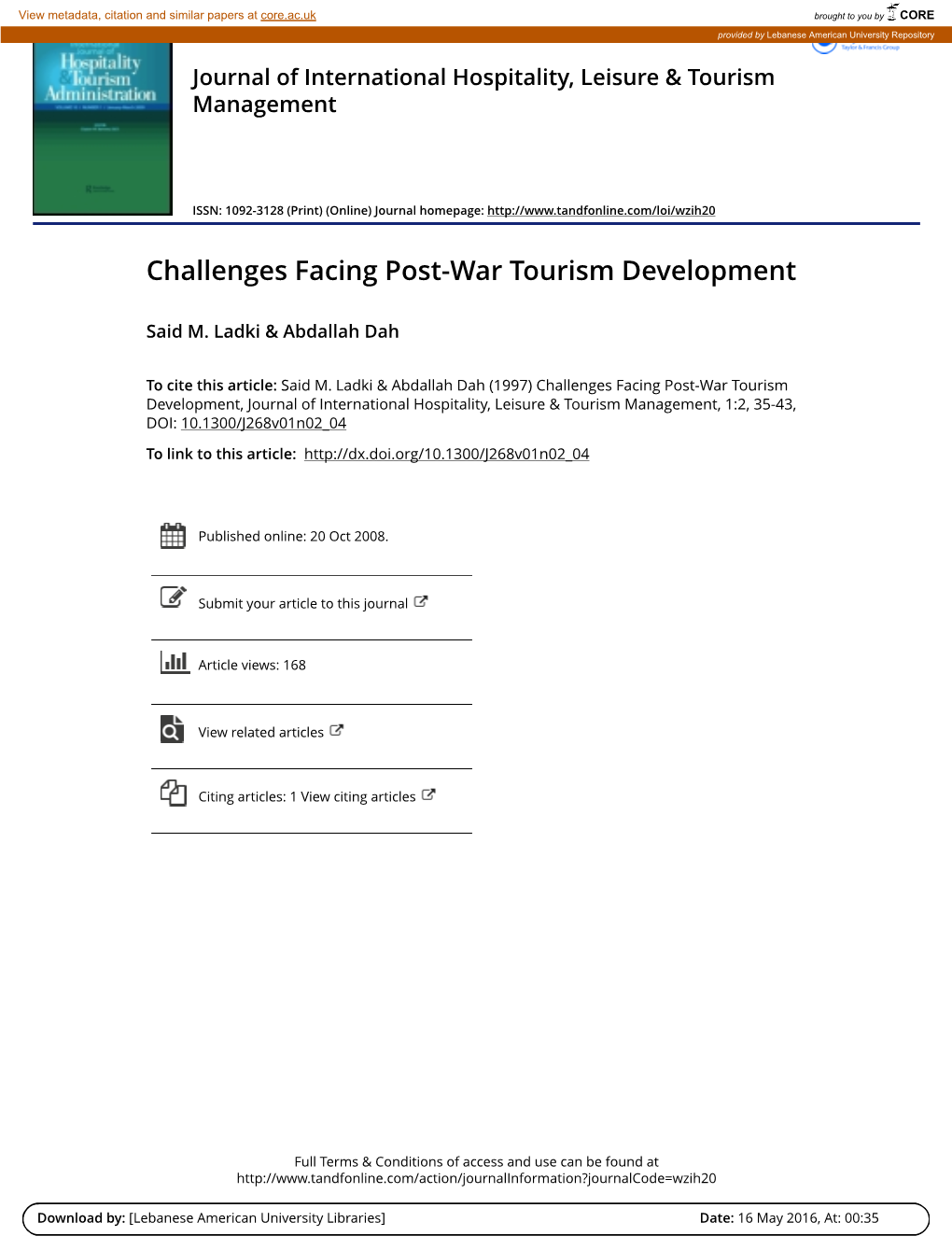 Challenges Facing Post-War Tourism Development