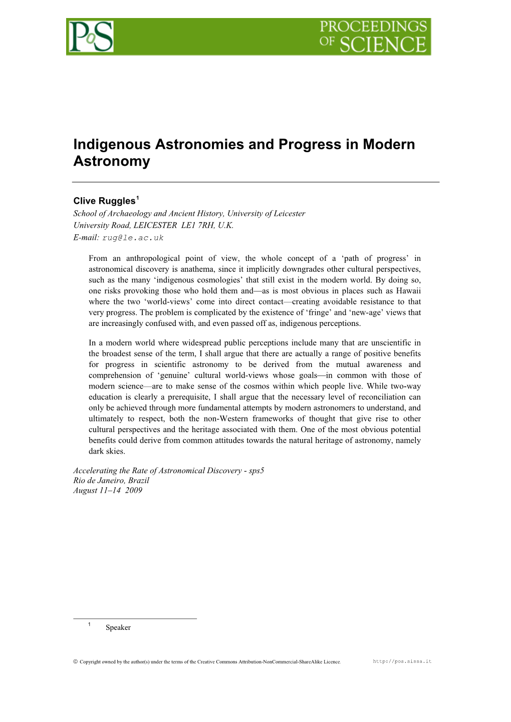 Indigenous Astronomies and Progress in Modern Astronomy