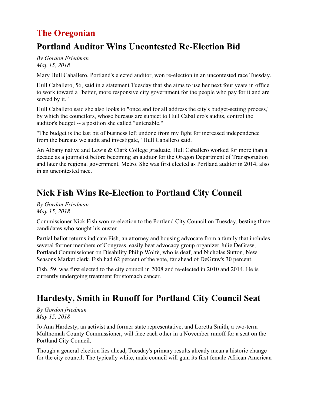 Nick Fish Wins Re-Election to Portland City Council