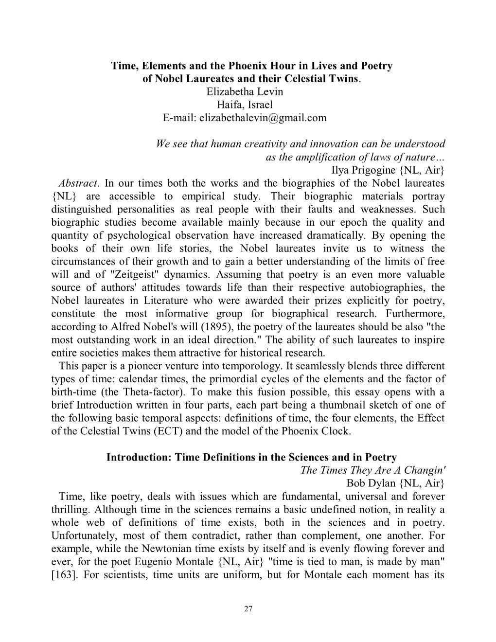 Time, Elements and the Phoenix Hour in Lives and Poetry of Nobel Laureates and Their Celestial Twins