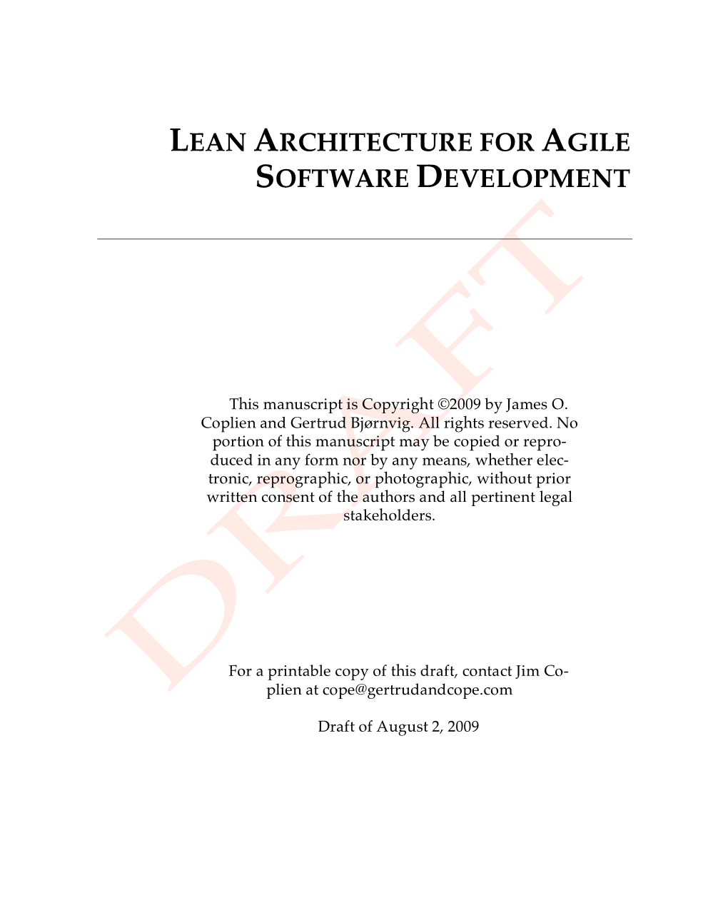 Lean Architecture for Agile Software Development