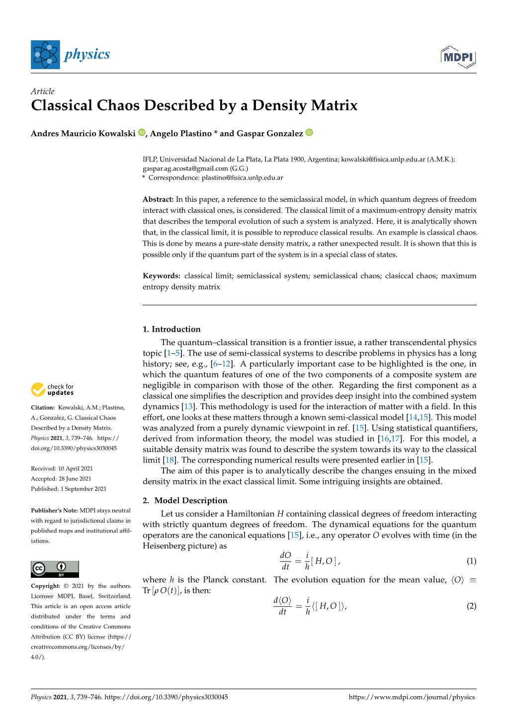 Classical Chaos Described by a Density Matrix