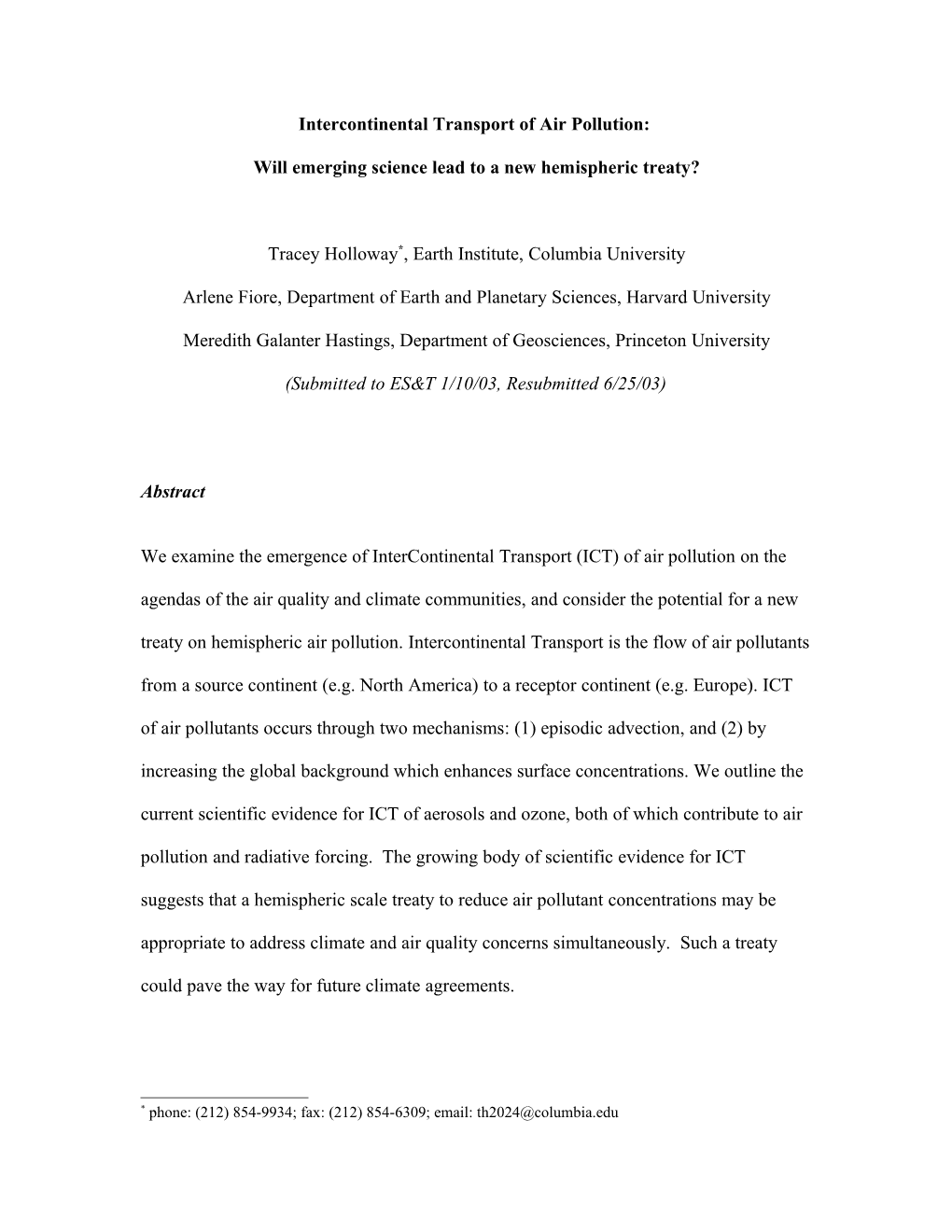 Intercontinental Transport of Air Pollution