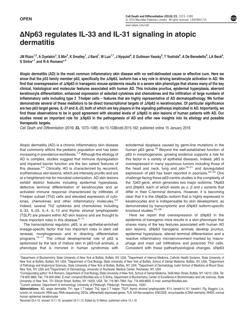 Np63 Regulates IL-33 and IL-31 Signaling in Atopic Dermatitis