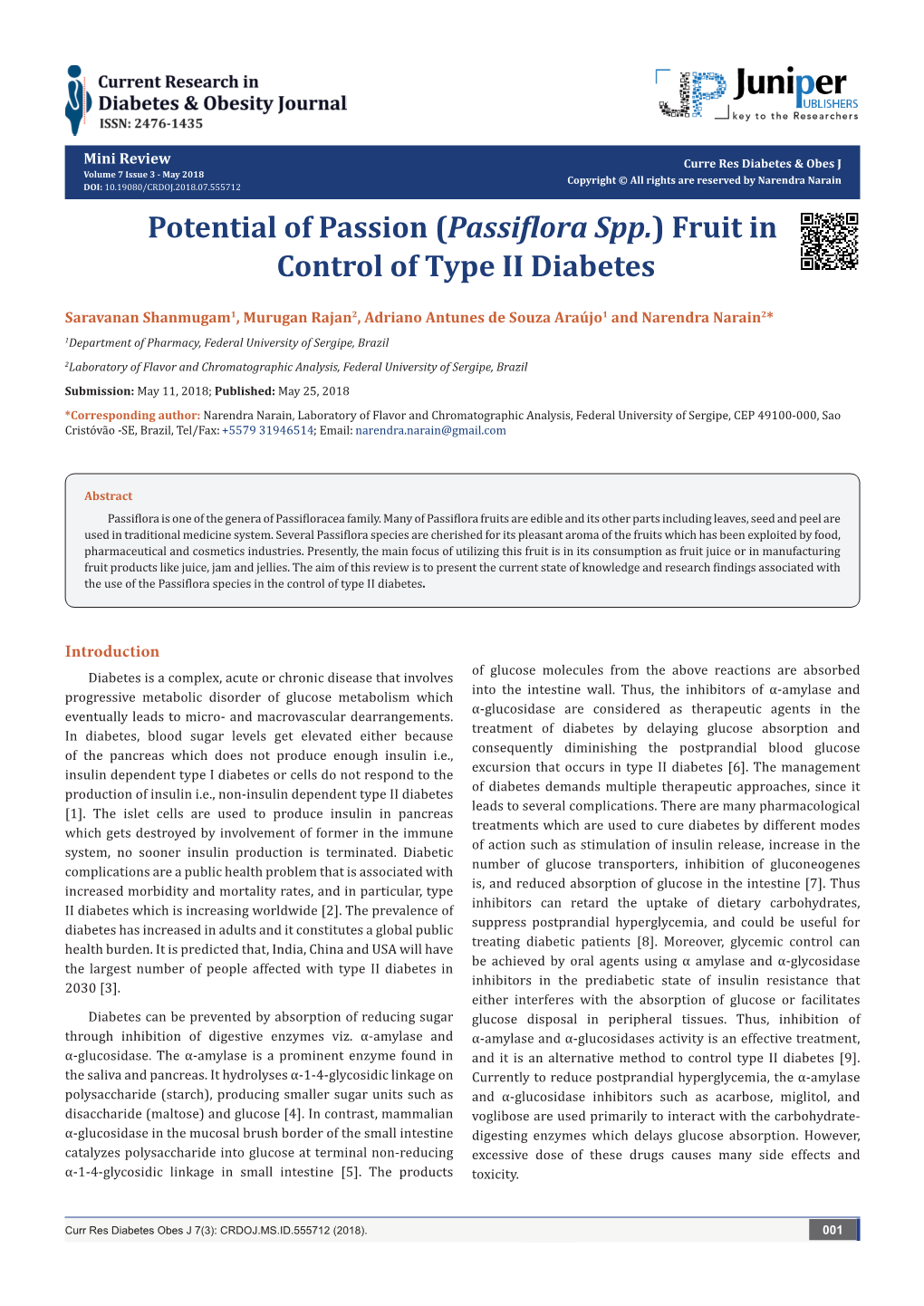 (Passiflora Spp.) Fruit in Control of Type II Diabetes