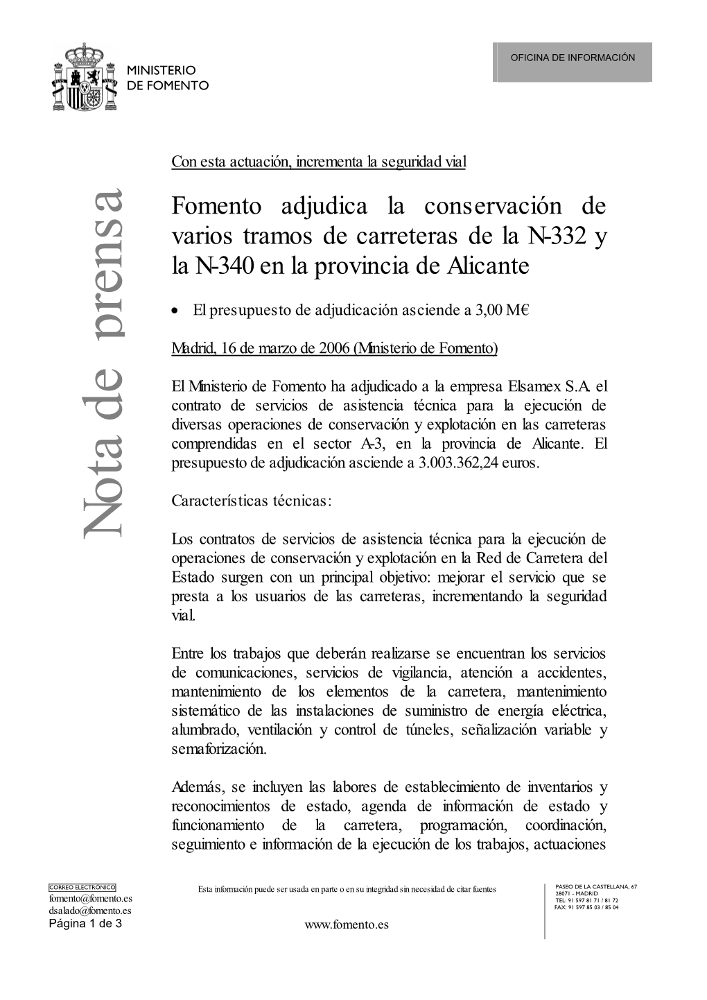 Fomento Adjudica La Conservación De Varios Tramos De Carreteras De La N-332 Y La N-340 En La Provincia De Alicante