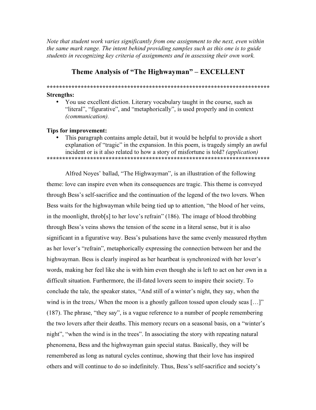 Theme Analysis of “The Highwayman” – EXCELLENT