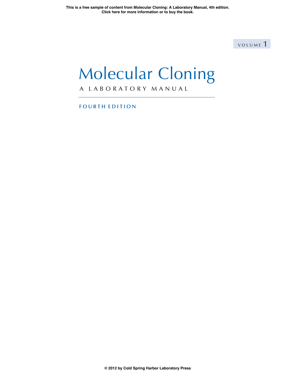 Molecular Cloning: a Laboratory Manual, 4Th Edition