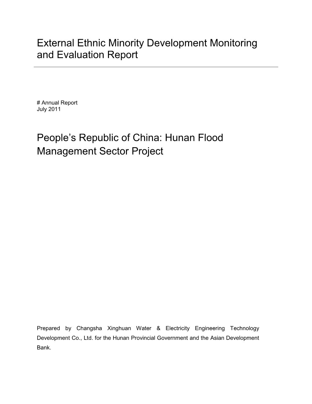 SMR: PRC: Hunan Flood Management Sector Project