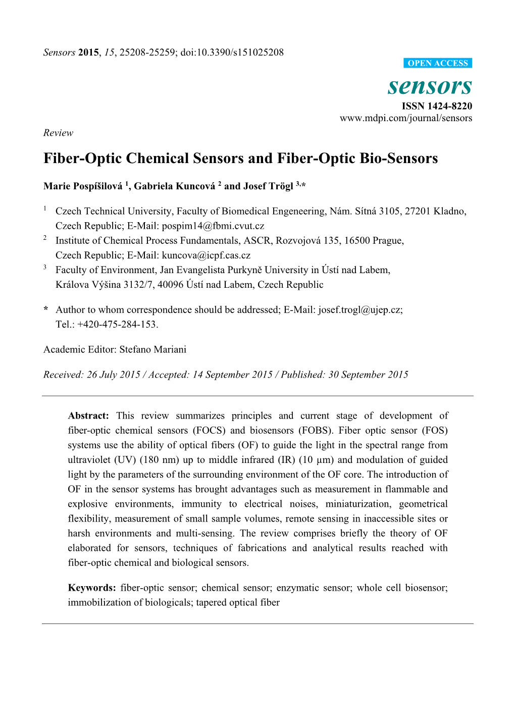 Fiber-Optic Chemical Sensors and Fiber-Optic Bio-Sensors