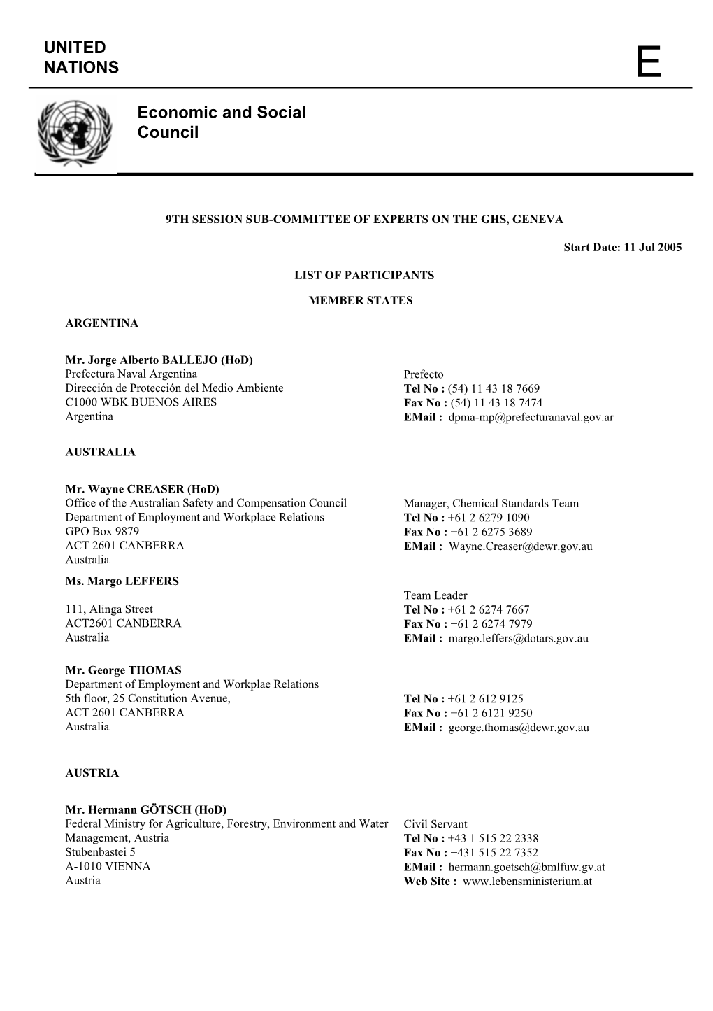 Economic and Social Council UNITED NATIONS