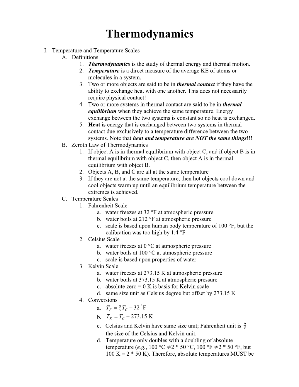 I. Temperature and Temperature Scales