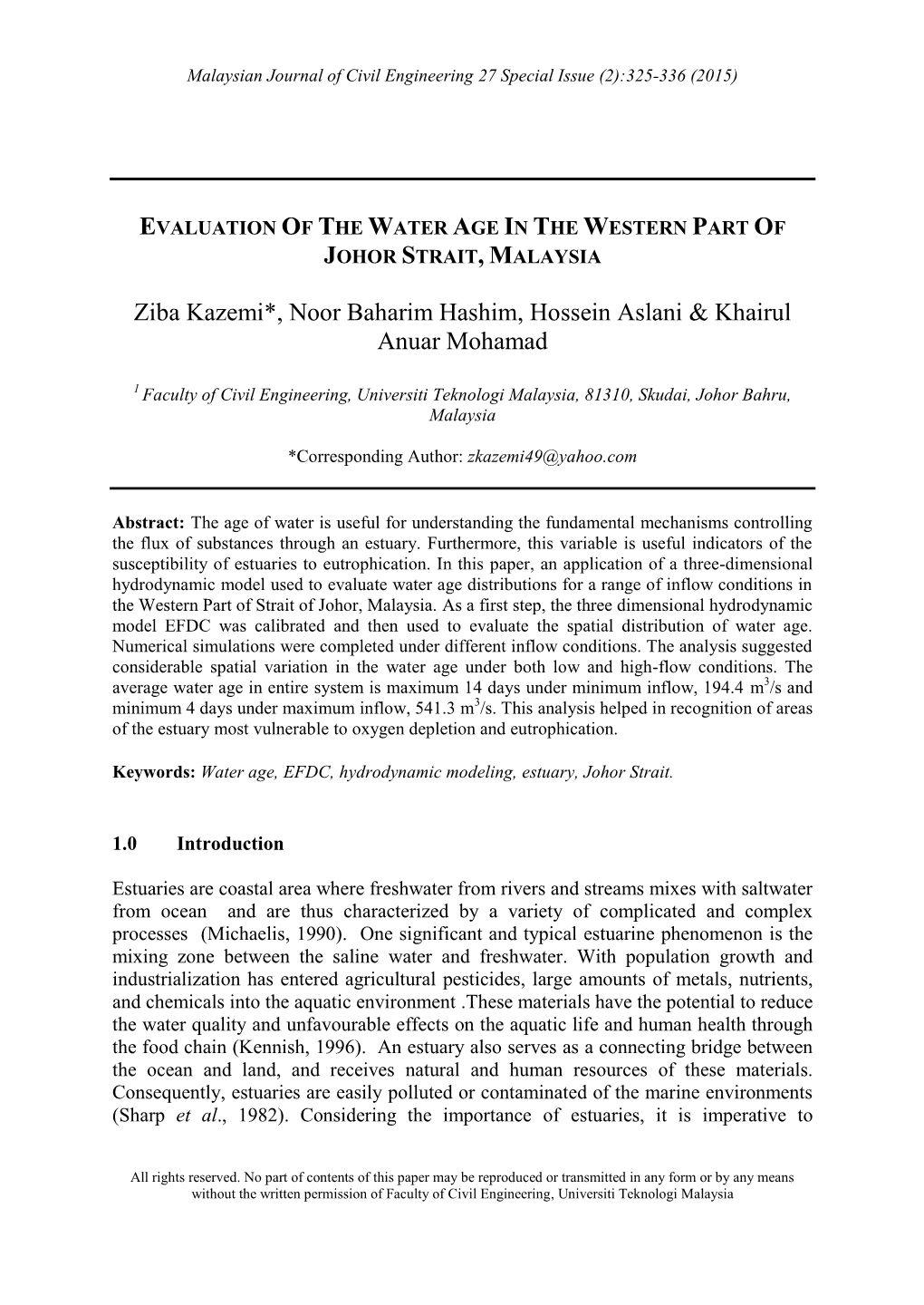 Malaysian Journal of Civil Engineering 27 Special Issue (2):325-336 (2015)