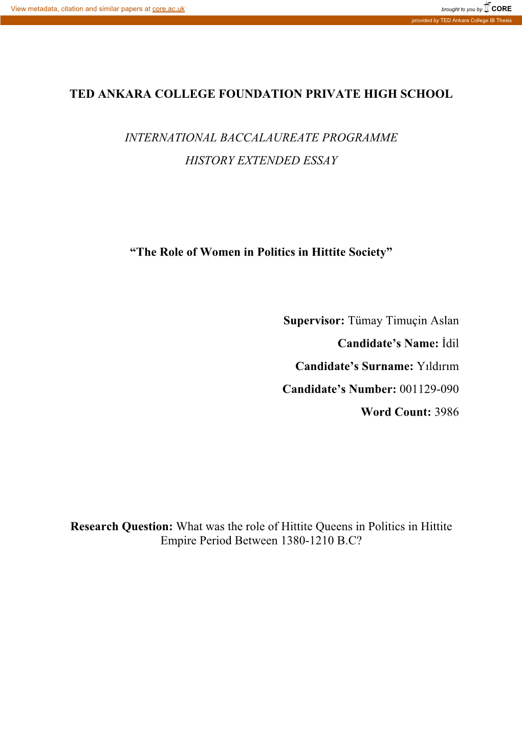 The Role of Women in Politics in Hittite Society”