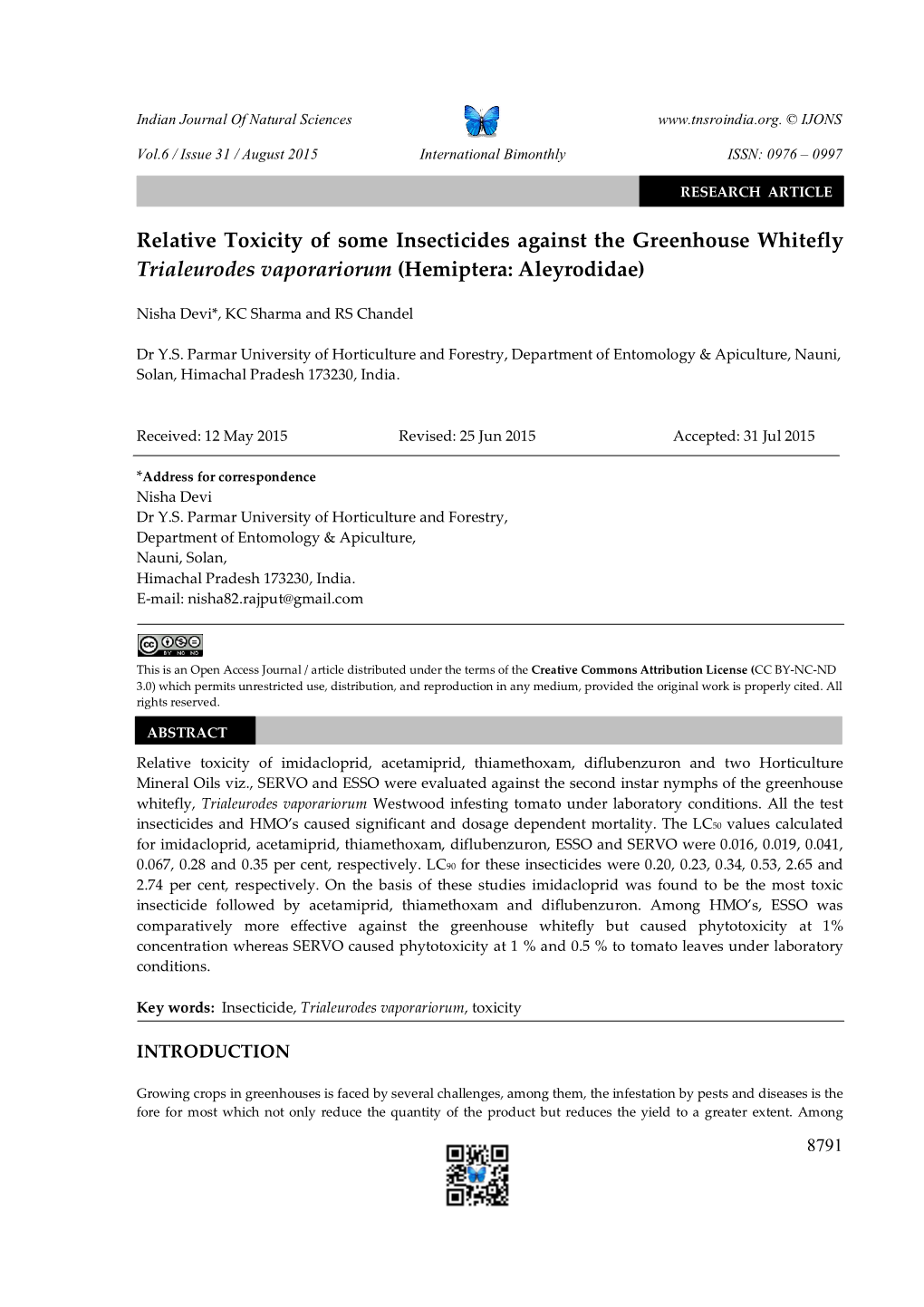 Relative Toxicity of Some Insecticides Against the Greenhouse Whitefly Trialeurodes Vaporariorum (Hemiptera: Aleyrodidae)