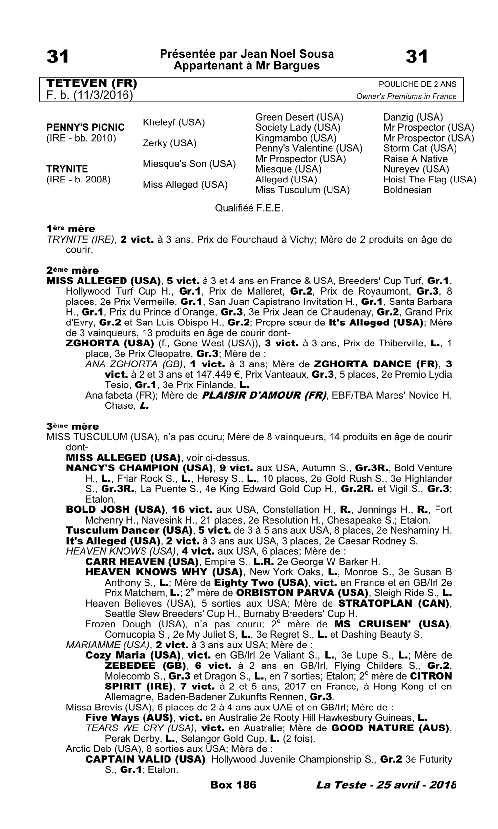 Tattersalls Catalogue Page