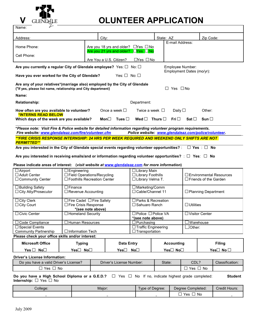 Please Indicate Areas of Interest: (Visit Website at for More Information)