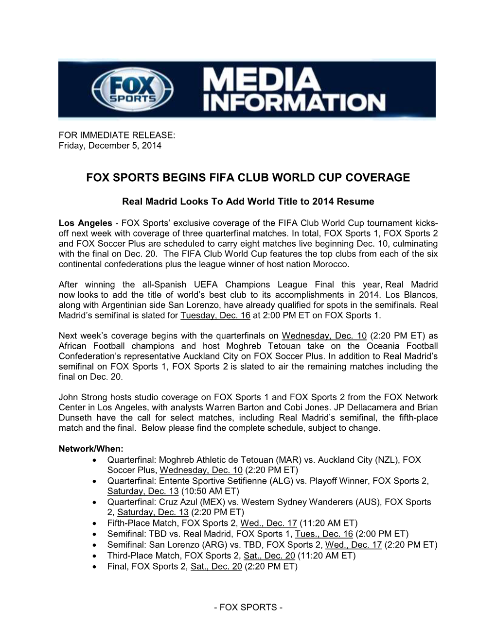 Fox Sports Begins Fifa Club World Cup Coverage