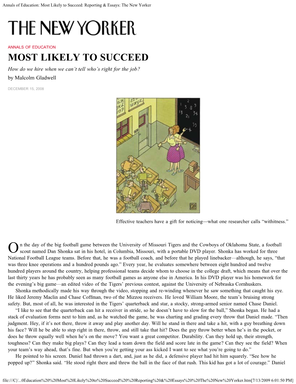 Annals of Education: Most Likely to Succeed: Reporting & Essays: the New Yorker