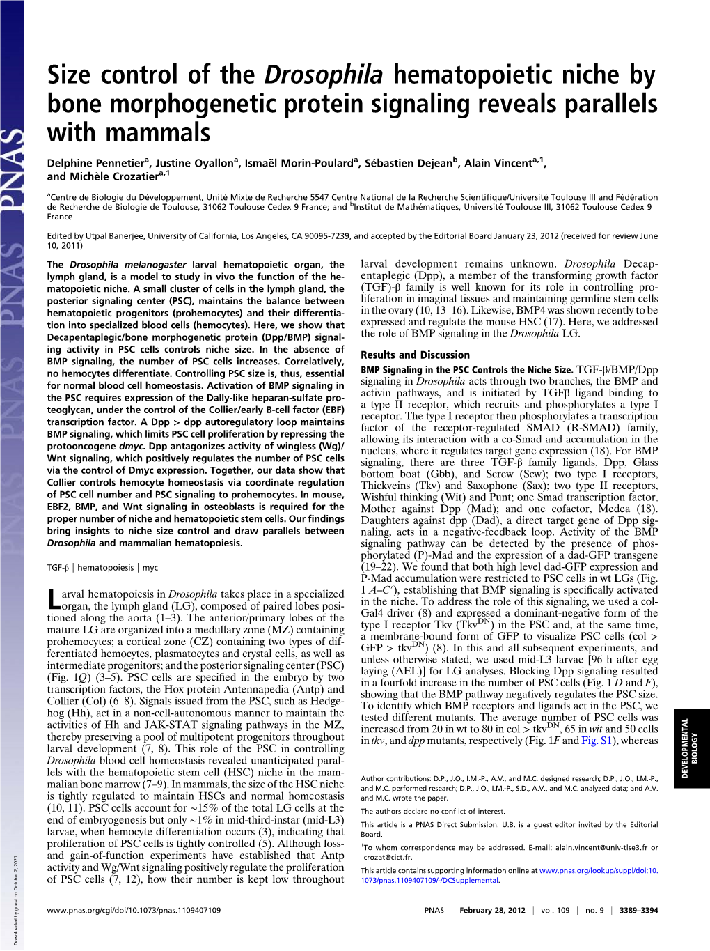 Size Control of the Drosophila Hematopoietic Niche by Bone Morphogenetic Protein Signaling Reveals Parallels with Mammals