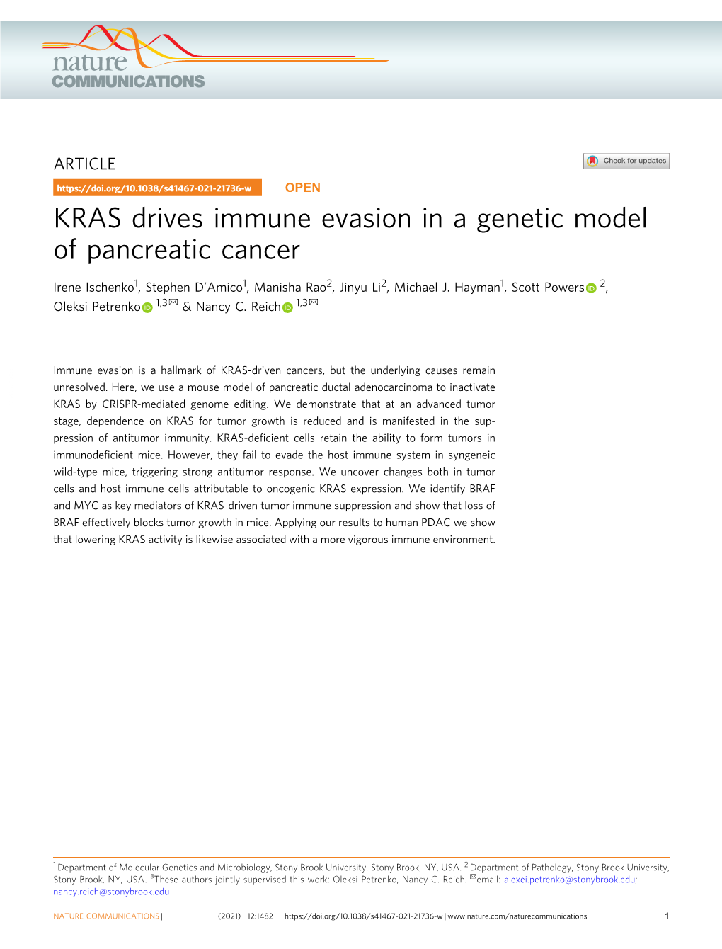 KRAS Drives Immune Evasion in a Genetic Model of Pancreatic Cancer