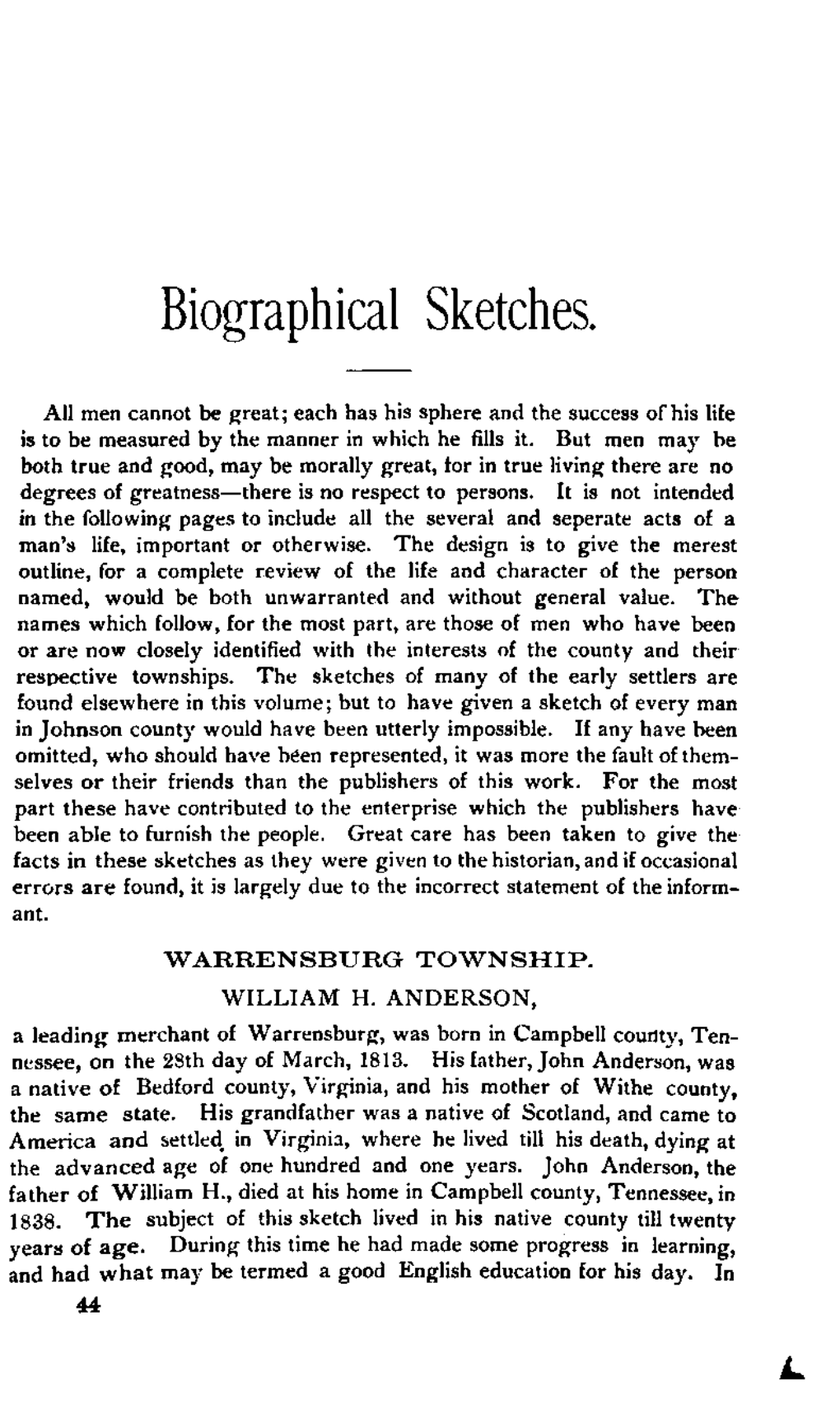 Biographies from History of Johnson County 1881